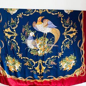 Massive All Silk Bird Floral Motif Hand Rolled Edge Scarf